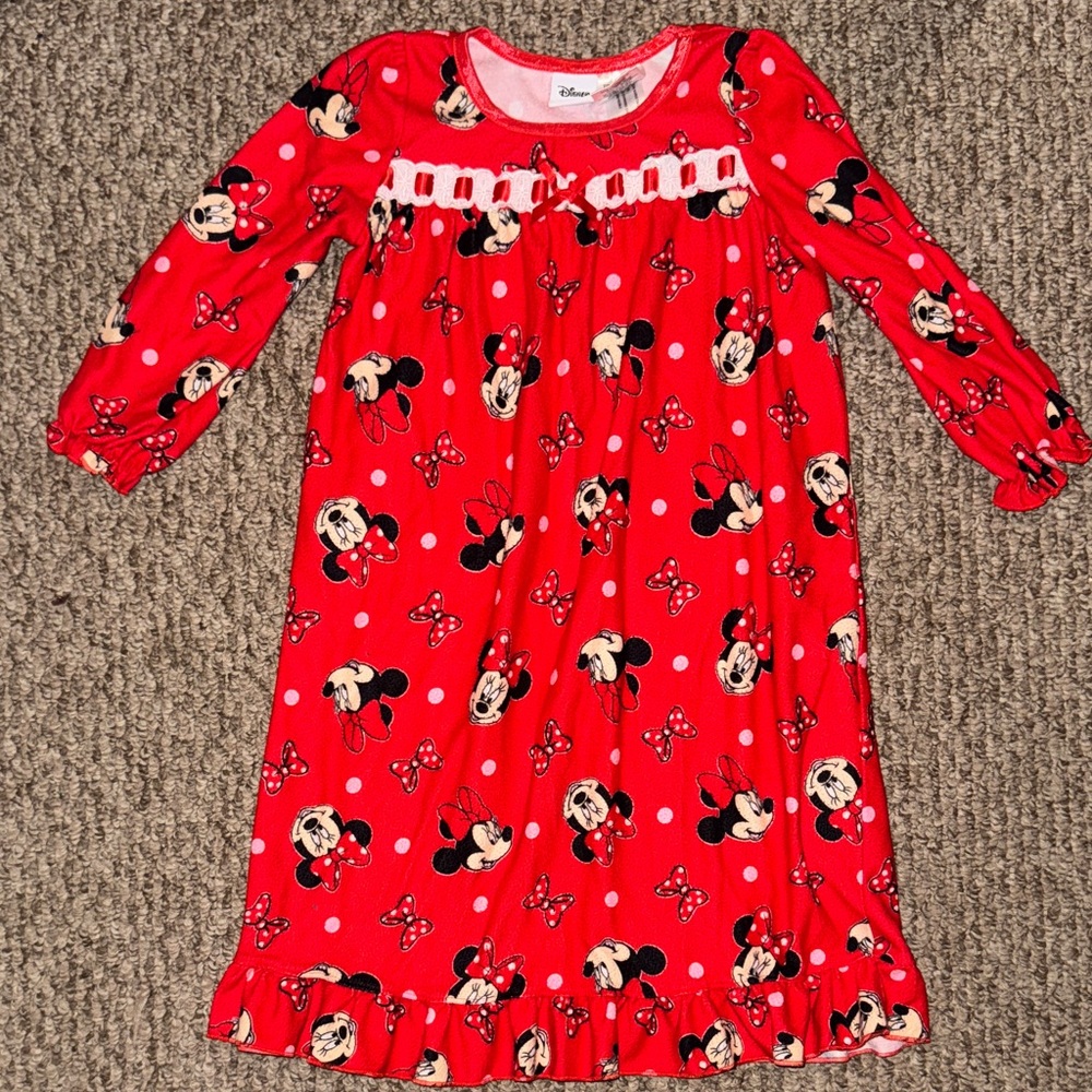 Vintage Minnie Mouse Red Nightgown Long Sleeve Size 3T